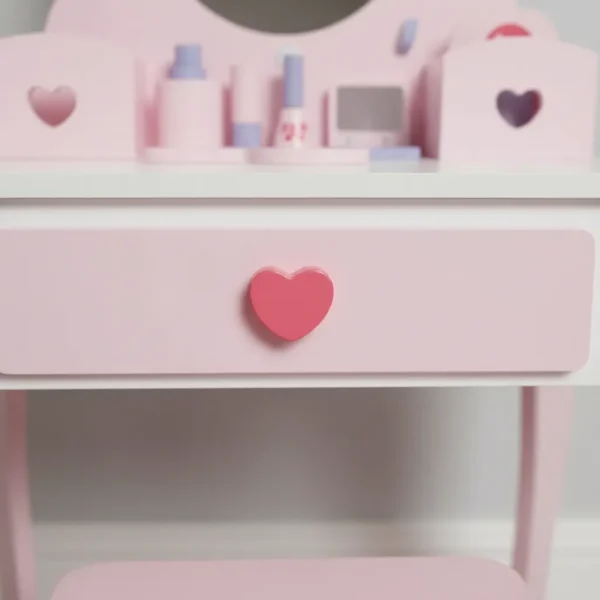Tocador Con Banco De Madera Niñas Y Niños Rosa Y Blanco