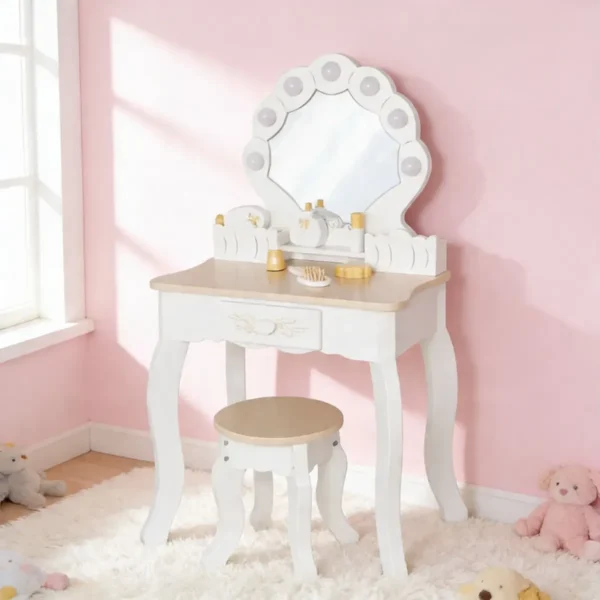 Tocador Con Banco De Madera Niñas Y Niños Rosa Y Blanco