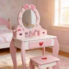 Tocador Con Banco De Madera Niñas Y Niños Rosa Y Blanco