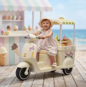 Moto A Bateria Infantil Con Carro De Helados Y Luces