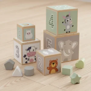 Torre De Cubos Y Figuras Apilables Para Niños 10 Piezas Kids