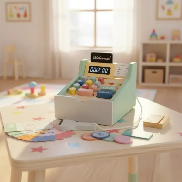Caja Registradora De Juguete De Madera Con Accesorios Kids