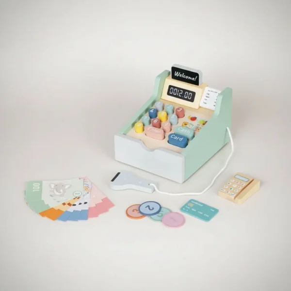 Caja Registradora De Juguete De Madera Con Accesorios Kids