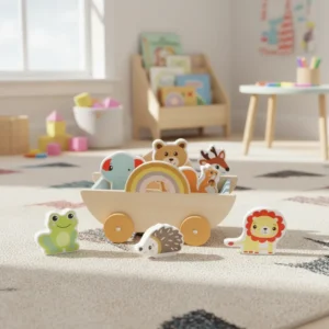 Carrito Con Animales De Madera León, Elefante, Ardilla Y Mas