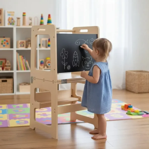 Torre De Aprendizaje Montessori Plegable 3 En 1 Multifuncion