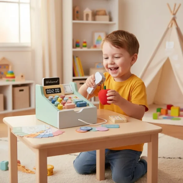 Caja Registradora De Juguete De Madera Con Accesorios Kids