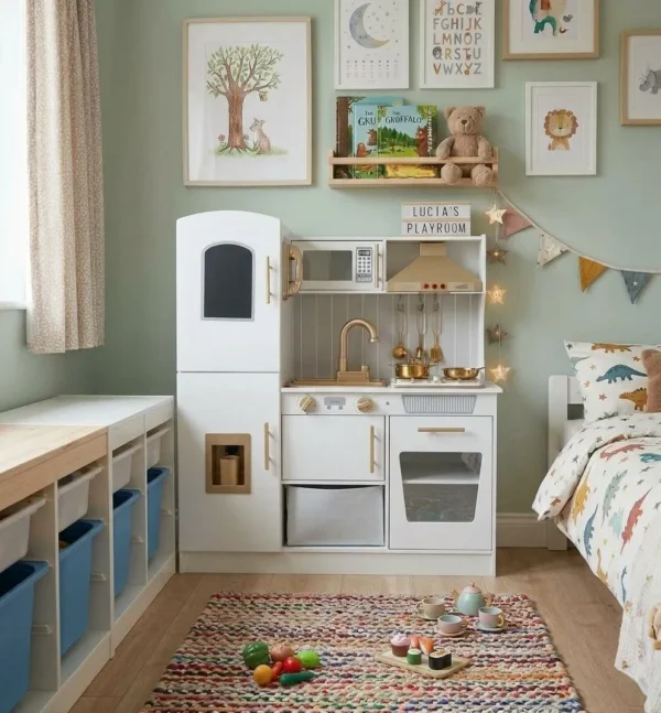 Cocina Blanco Y Dorado En Madera Infantil