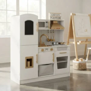 Cocina Blanco Y Dorado En Madera Infantil