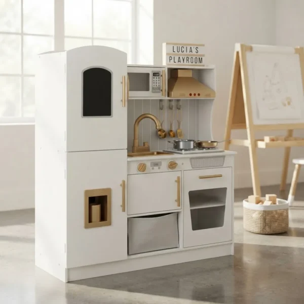 Cocina Blanco Y Dorado En Madera Infantil