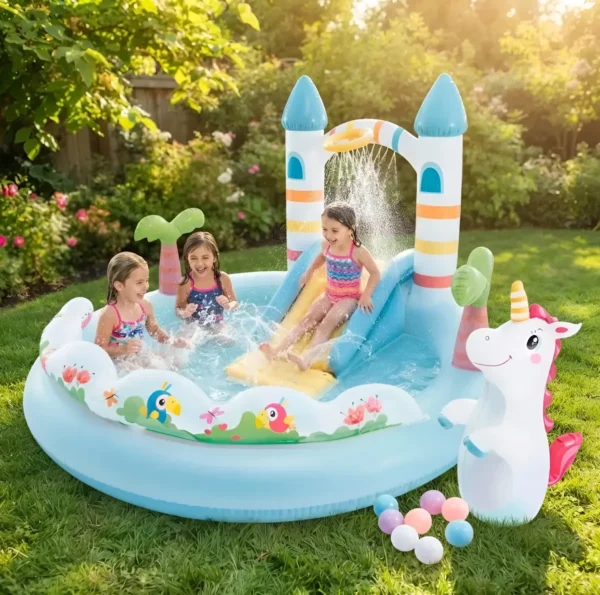 Piscina Inflable Intex Castillo Con Tobogán Y Rociador