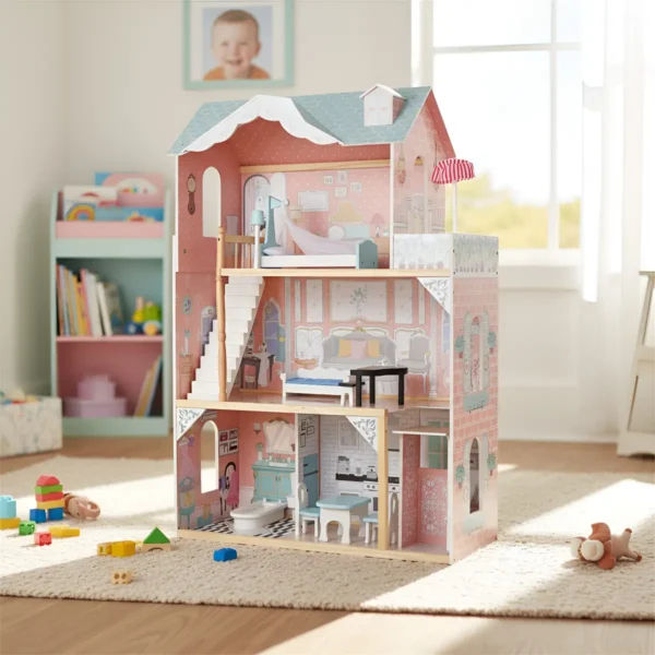Casa Muñecas Madera Niños 3-9 Años 3 Pisos 7 Ambientes
