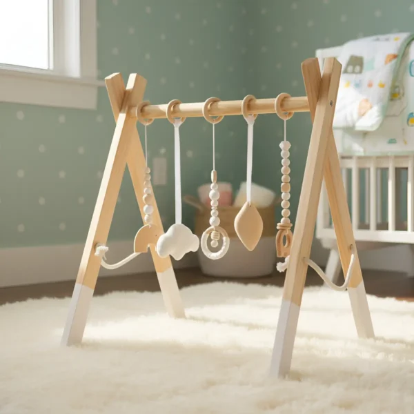 Gimnasio Bebé Madera Plegable 3+ Meses Y 5 Colgantes