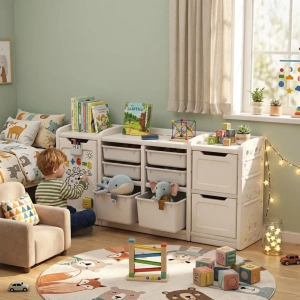 Organizador De Juguetes Infantil Con Pizarra Y Silla