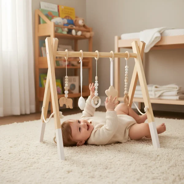 Gimnasio Bebé Madera Plegable 3+ Meses Y 5 Colgantes