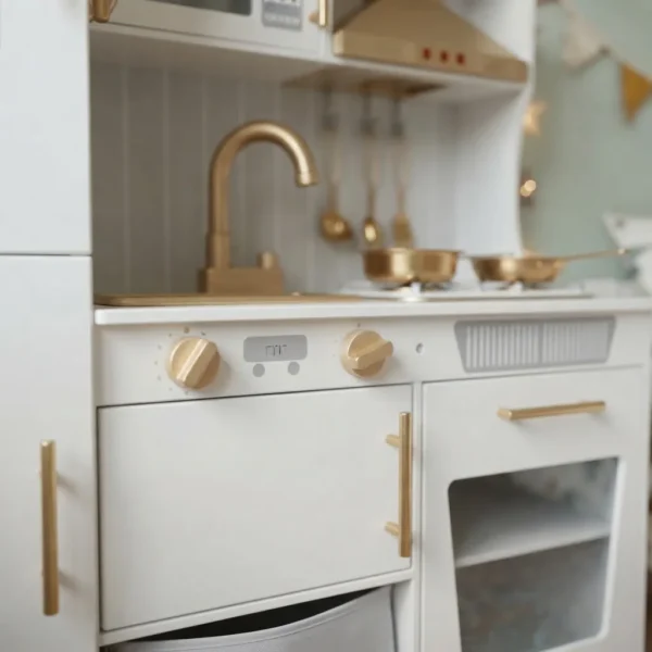 Cocina Blanco Y Dorado En Madera Infantil